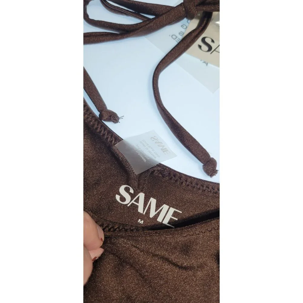 SAME Los Angeles Swim Bikini Set 2Pc Triangke Top L 90s Bottom Medium Brown SZ M - Picture 6 of 16